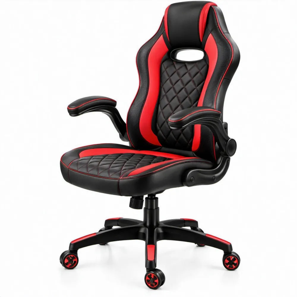 Gamingstoel met verstelbare zithoogte en kantelfunctie, zwart/rood, 65 x 65 x 112-122 cm