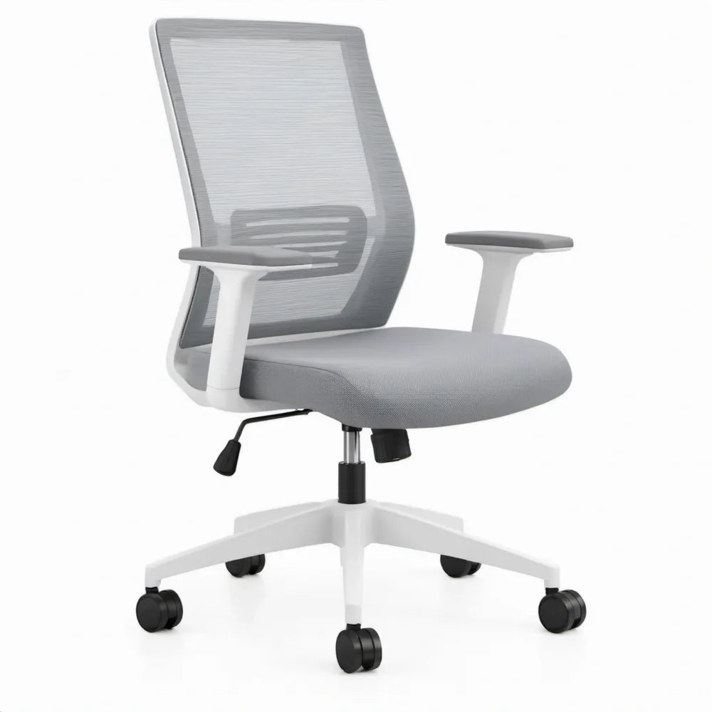 Ergonomische bureaustoel met armleuningen, grijs/wit/zwart, 64 x 64 x 96-106 cm
