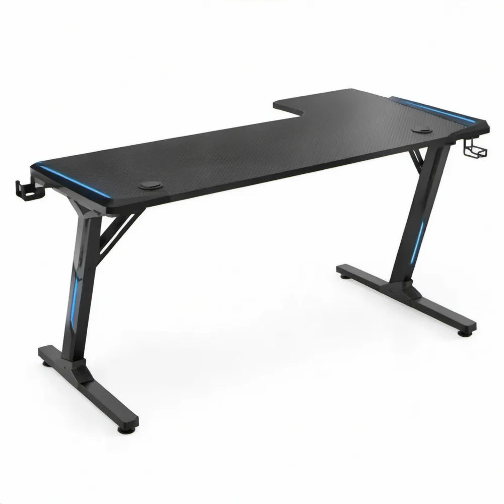 Gamingbureau 140 x 60 x 75 cm zwart/blauw met MDF-werkblad en stalen onderstel