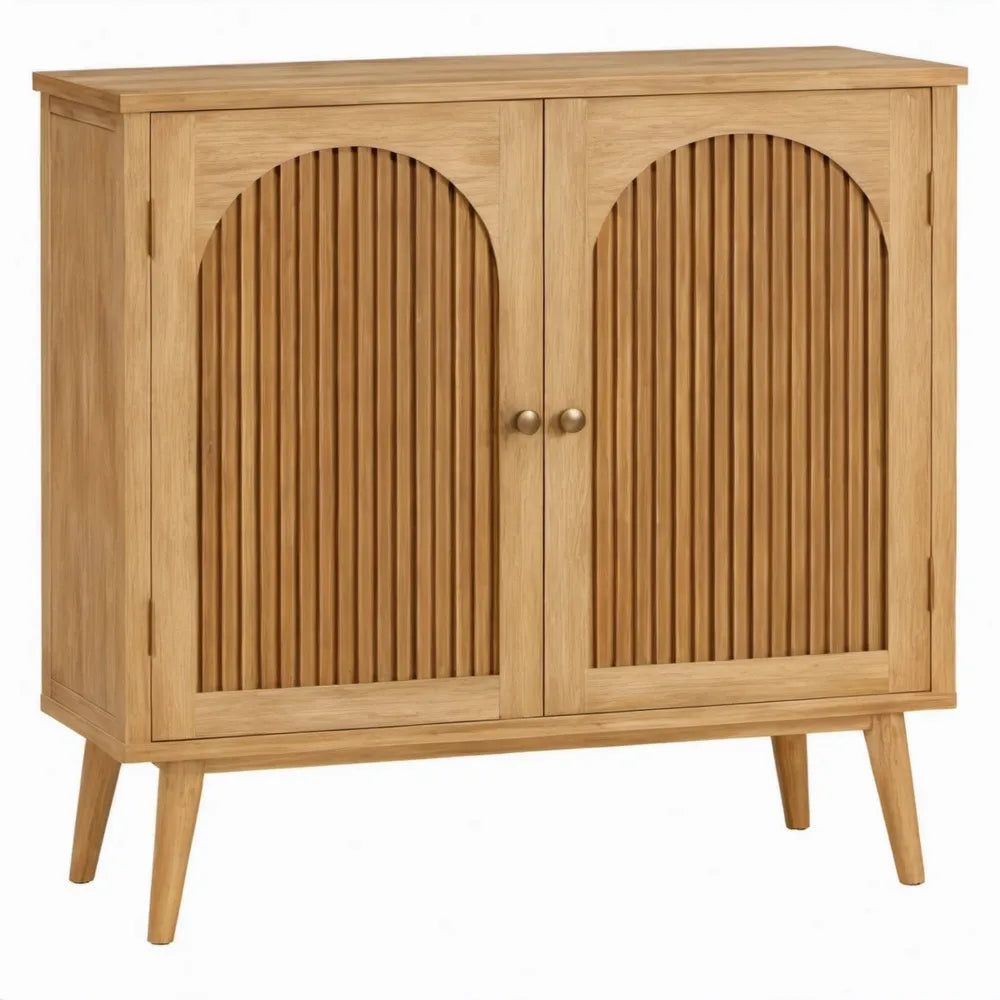 Massief eikenhouten kast met 2 deuren en verticale latten, 90 x 40 x 110 cm, naturel eiken