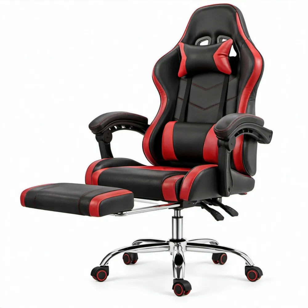 Gamingstoel met uitschuifbare voetensteun, zwart/rood, 65 x 65 x 118-128 cm