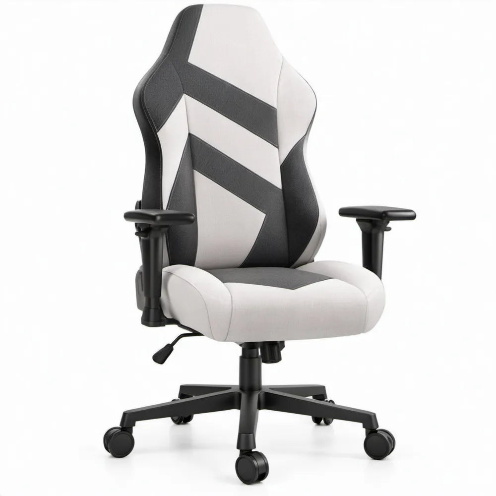 Gamingstoel met hoge rugleuning, verstelbare zithoogte, zwart/wit, 65 x 65 x 118-128 cm