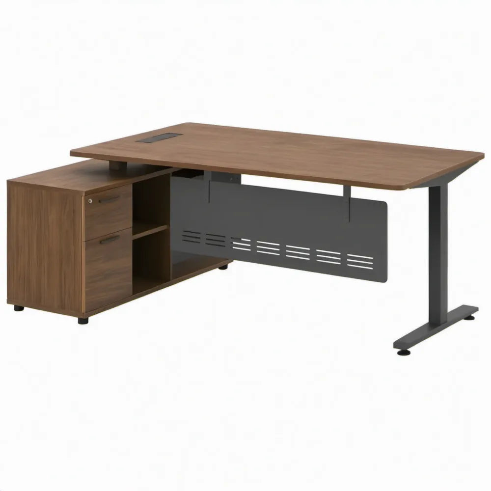 L-vormig bureau 160 x 160 x 75 cm met 2 laden, walnootbruin en antraciet