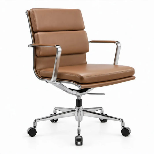 Cognacbruine PU-kunstleren bureaustoel met aluminium onderstel, 60 x 62 x 108-118 cm