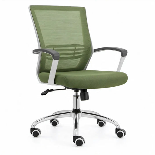 Ergonomische bureaustoel met armleuningen, groen polyester mesh en verchroomd stalen onderstel, 60 x 60 x 95-105 cm