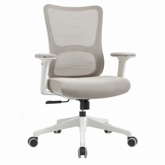 Ergonomische bureaustoel met armleuningen en wielen, wit/lichtgrijs, 62 x 62 x 96-106 cm