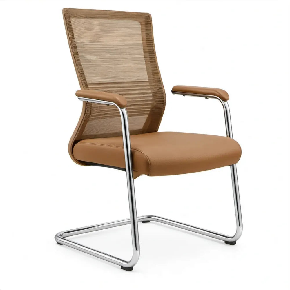 Bruine stoel met armleuningen en sledeframe, 58 x 63 x 102 cm