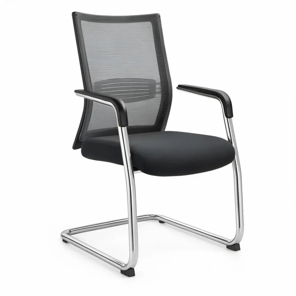Vergaderstoel met vaste armleuningen, zwart/chroom, 58 x 62 x 96 cm