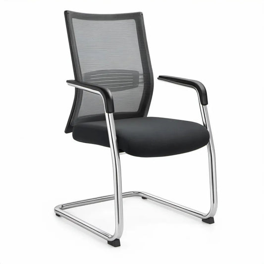 Vergaderstoel met vaste armleuningen, zwart/chroom, 58 x 62 x 96 cm