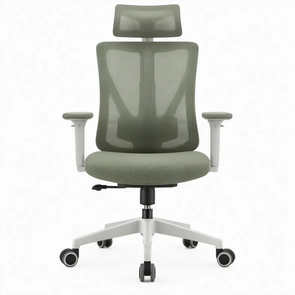 Ergonomische draaistoel met hoofdsteun en armleuningen Groen/Wit/Zwart, 65 x 65 x 116-126 cm