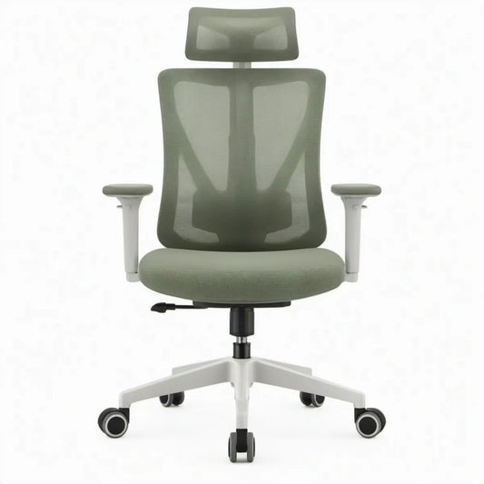 Ergonomische draaistoel met hoofdsteun en armleuningen Groen/Wit/Zwart, 65 x 65 x 116-126 cm