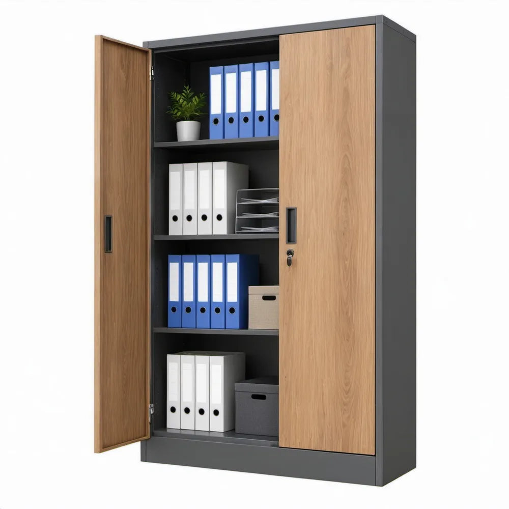Archiefkast met slot en draaideuren, 80 x 40 x 180 cm, Antraciet/Eikenkleurig