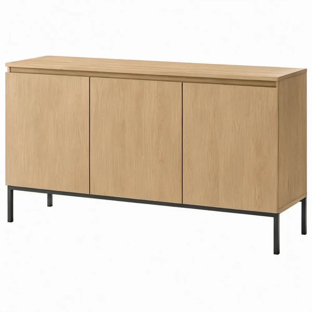 Dressoirkast met 3 deuren en 2 legplanken, 160 x 40 x 85 cm, eikenkleurig/zwart
