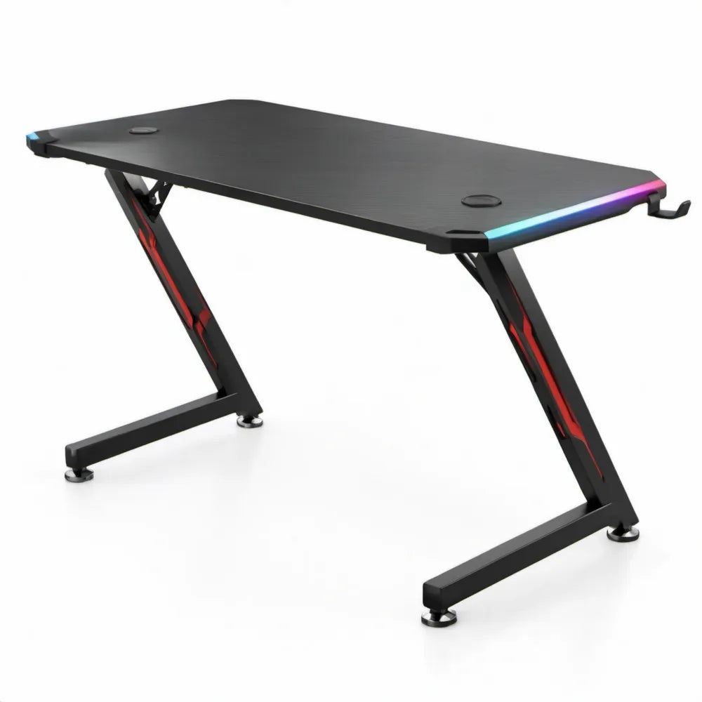 Gamingbureau 120 x 60 x 75 cm met RGB-ledverlichting - Zwart/Rood