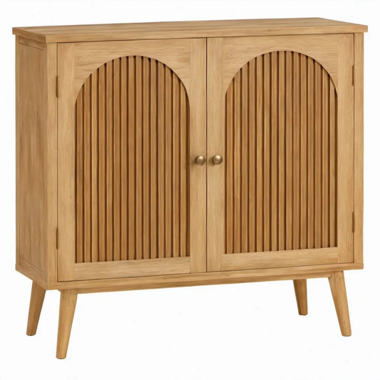 Massief eikenhouten kast met 2 deuren en verticale latten, 90 x 40 x 110 cm, naturel eiken