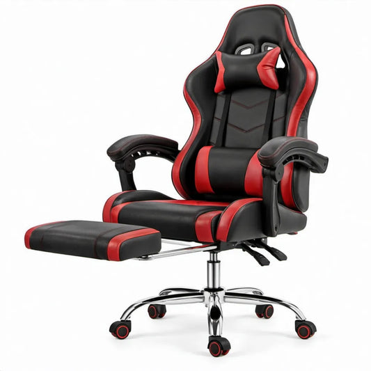 Gamingstoel met uitschuifbare voetensteun, zwart/rood, 65 x 65 x 118-128 cm