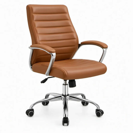 Draaibare bureaustoel met hoge rugleuning en armleuningen 62 x 65 x 108-118 cm Cognacbruin/Zilver