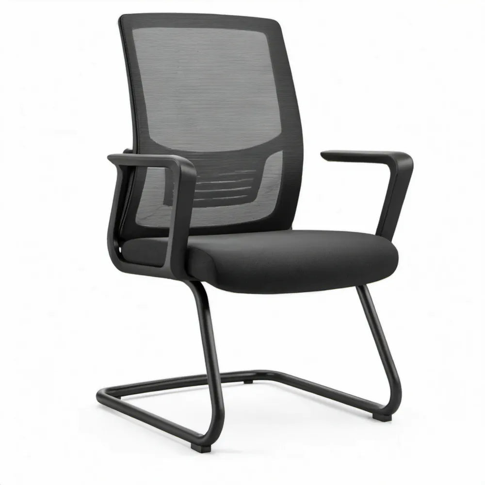 Zwarte vergaderstoel met armleuningen en sledeframe, 60 x 61 x 98 cm