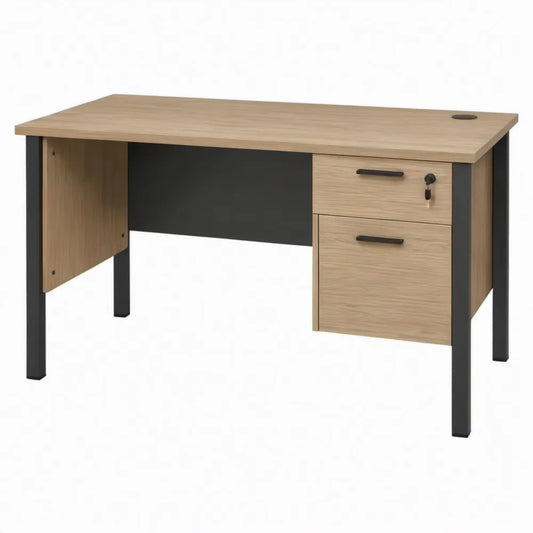 Bureau 120 x 60 x 75 cm met 2 laden en slot in eikenkleurig en zwart