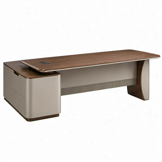 Directiebureau met opbergmodule 200 x 90 x 75 cm Donkerbruin/Beige MDF met melamineafwerking